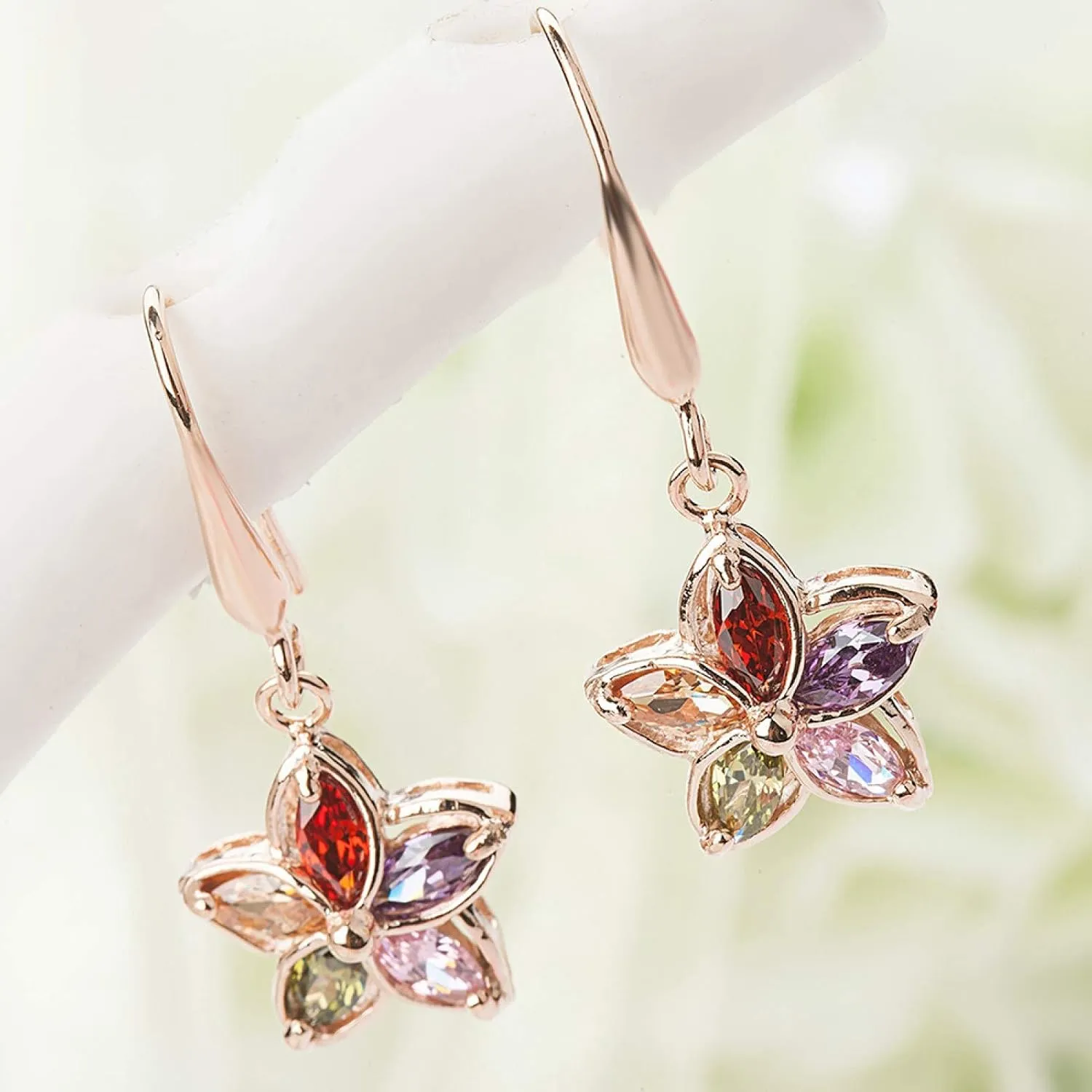 Earring Hoop Stud Drop & Dangle, Women Cubic Zirconia Flower Dangle Gold Plated Hook Earrings Wedding Jewelry for Women Teen Girls Birthday Christmas Friends Gift