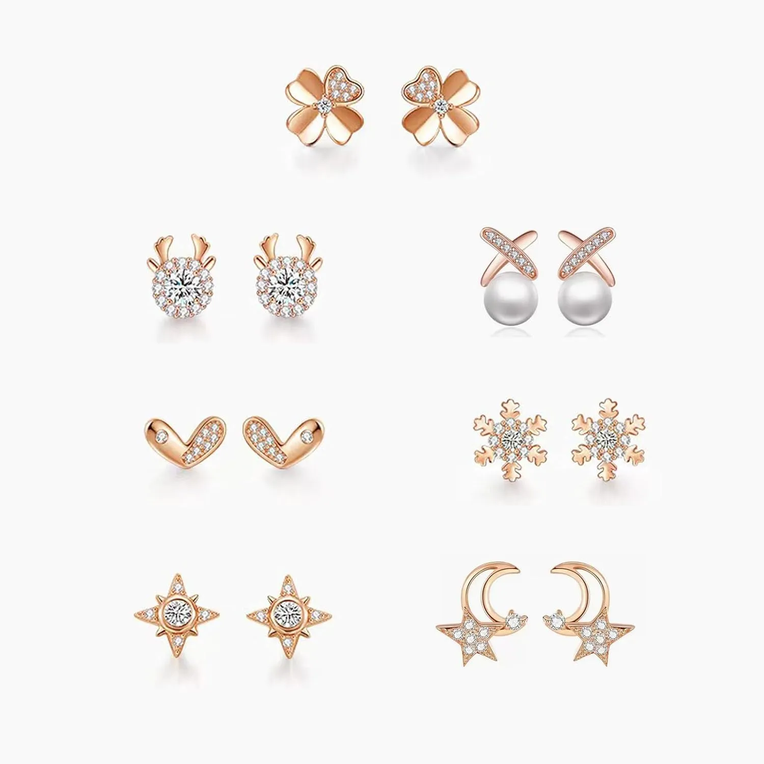 Earring Sets for Multiple Piercing Rose Gold Stud Earrings for Women 14K Lightweight Hypoallergenic Earrings Birthday GiftsST-1001