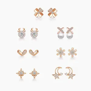 Earring Sets for Multiple Piercing Rose Gold Stud Earrings for Women 14K Lightweight Hypoallergenic Earrings Birthday GiftsST-1001