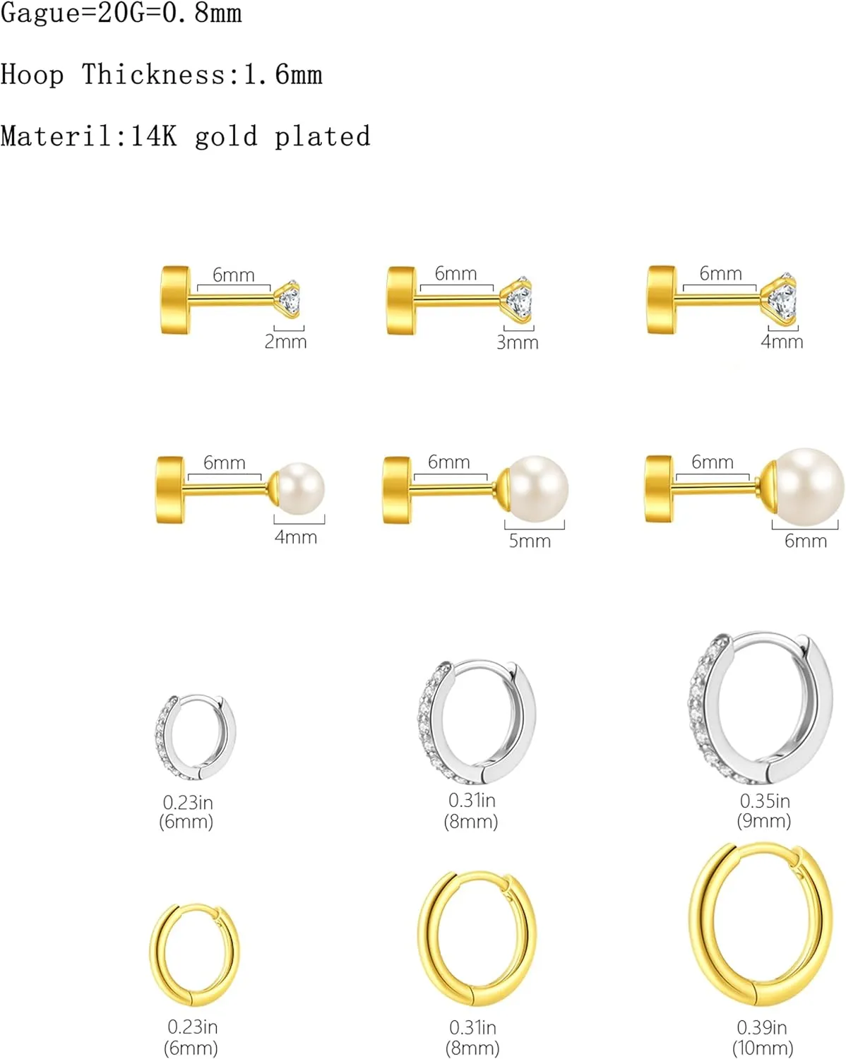 Earring Sets for Multiple Piercing: Small Gold Hoop Stud Earrings for Women Multipack Huggie Hoop Earrings Cubic Zirconia Earrings Studs for Cartilage Helix Tragus Lobe