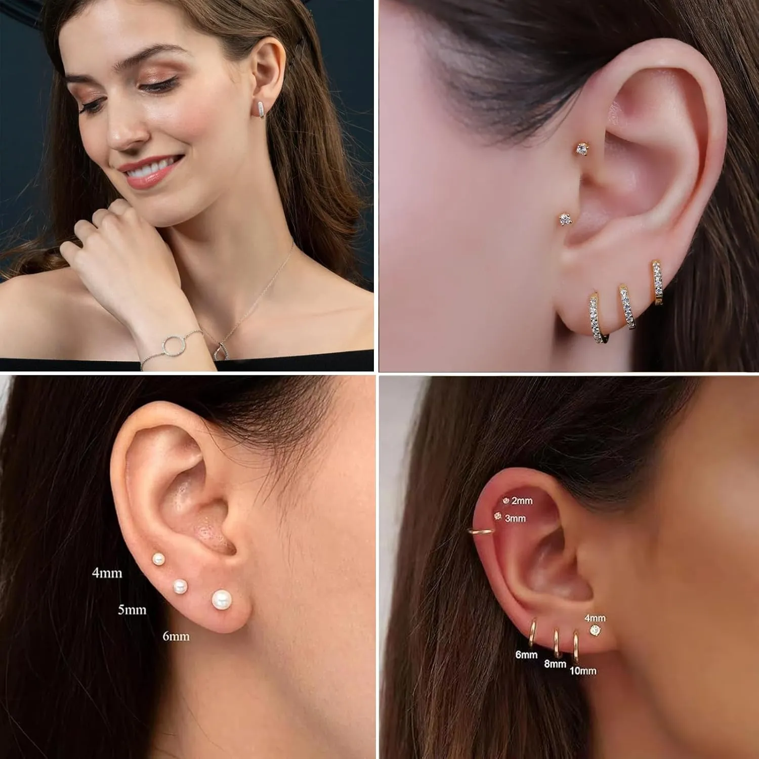 Earring Sets for Multiple Piercing: Small Gold Hoop Stud Earrings for Women Multipack Huggie Hoop Earrings Cubic Zirconia Earrings Studs for Cartilage Helix Tragus Lobe