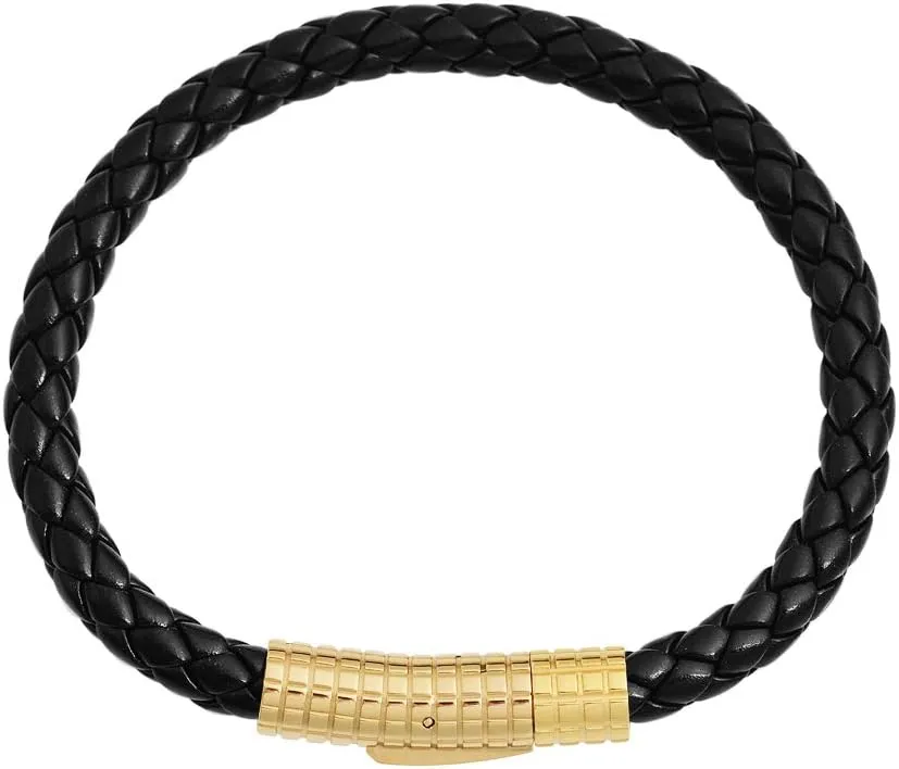 Edforce Classic Braided Genuine Leather Wrist Band Cuff Bracelet, 8.25inches