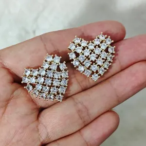 Eioi & Lmnm Women's Cubic Zirconia Crystal Heart Stud Earrings, Sparkly Iced Out Heart Earrings, 14K Gold Plated Hypoallergenic Heart Earrings, Sparkling Gold Love Heart Earrings, Jewelry Gift for Valentine Anniversary