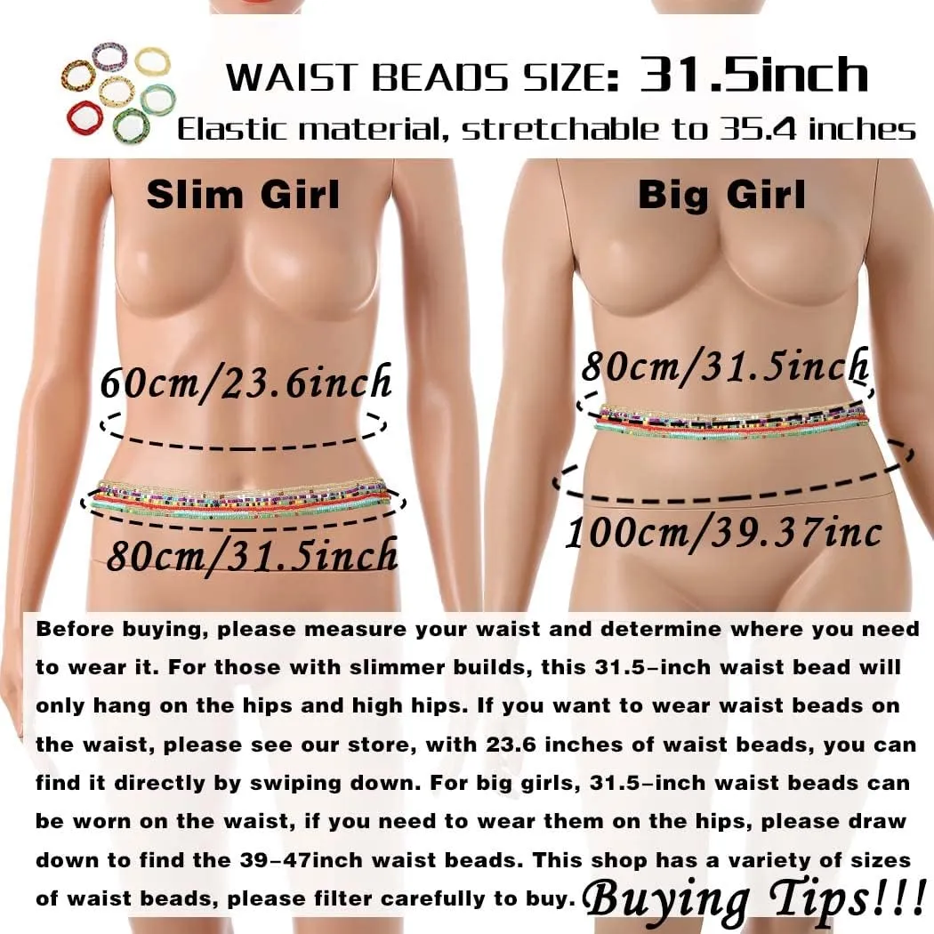 ELABEST African Waist Beads Chain Layered Belly Body Chain Beach 7Pack Waist Jewelry Body Accessories for Women