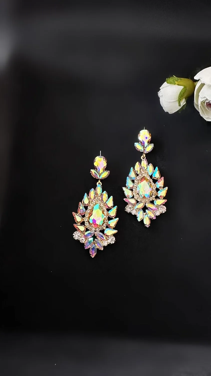 Elegant Crystal Rhinestone Drop Earrings for Brides and Bridesmaids - Blue Dangle Chandelier Earrings Silver Plated Brass with Push Back - Perfect for Weddings, Proms, and Special Occasions - 1" Length, 0.18" Width, Sparkling Jewelry