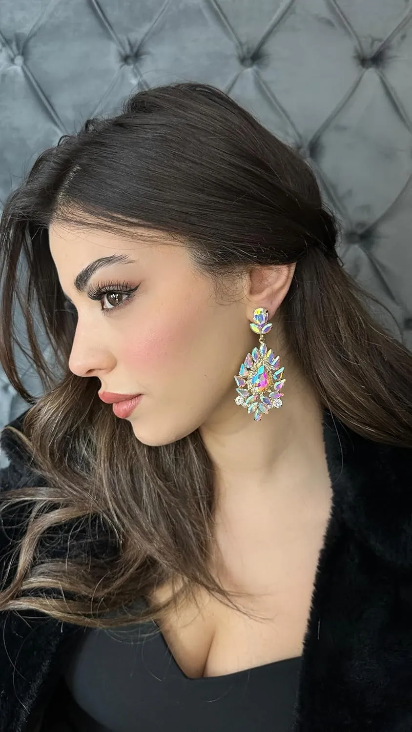 Elegant Crystal Rhinestone Drop Earrings for Brides and Bridesmaids - Blue Dangle Chandelier Earrings Silver Plated Brass with Push Back - Perfect for Weddings, Proms, and Special Occasions - 1" Length, 0.18" Width, Sparkling Jewelry