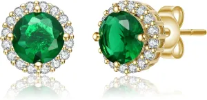 Elegant Cubic Zirconia Round Stud Earrings  Sparkling Halo Design with Heart-Cut Stone, Durable Gold Plating, Secure Butterfly Closure - Perfect for Everyday Wear or Gifting
