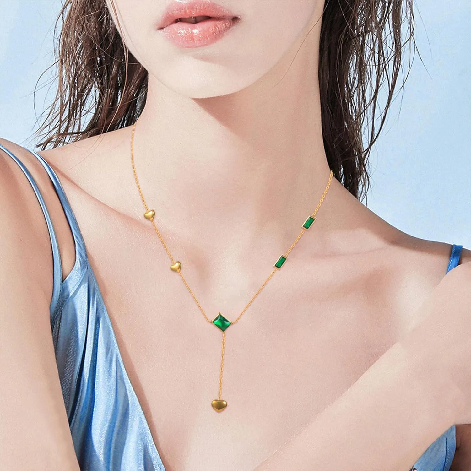 Emerald Necklaces for Women Agate Necklace 18k Gold Plated Square Pendant Dainty Green Crystal Jewelry Anniversary Christmas Gift for Wife Mom