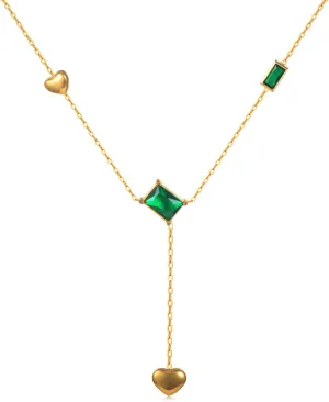 Emerald Necklaces for Women Agate Necklace 18k Gold Plated Square Pendant Dainty Green Crystal Jewelry Anniversary Christmas Gift for Wife Mom
