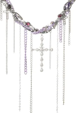 Enjinkail Layered Stainless Steel Cross Necklace for Women with Rhinestone, Diamond Cross Necklaces Stack, Silver Statement Necklace With Crystal and Chains, Stainless Steel Jewelry Gifts for Women