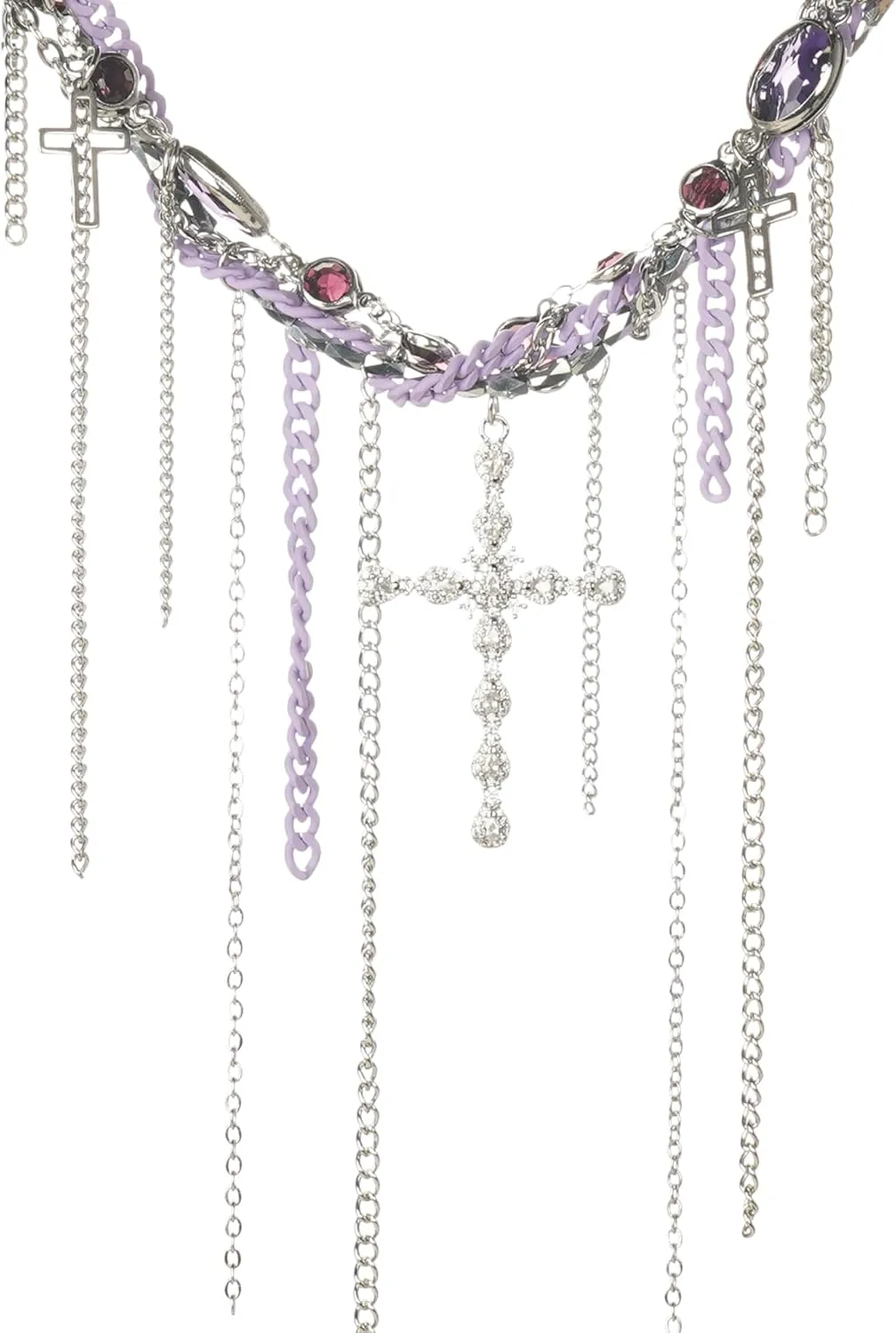 Enjinkail Layered Stainless Steel Cross Necklace for Women with Rhinestone, Diamond Cross Necklaces Stack, Silver Statement Necklace With Crystal and Chains, Stainless Steel Jewelry Gifts for Women