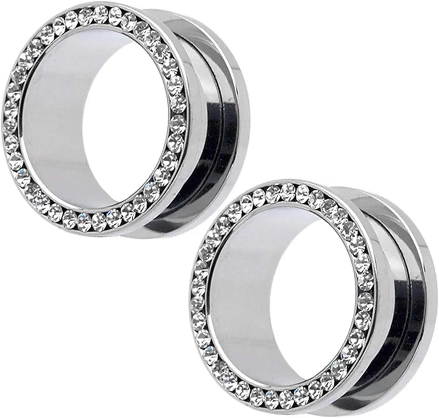 Epinki Body Jewelry Piercing for Women, 1 Pair Stainless Steel Men Ear Gauges Silver