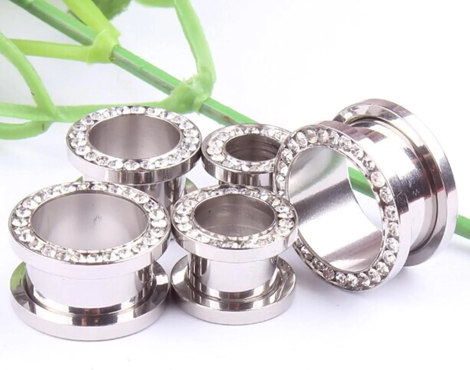 Epinki Body Jewelry Piercing for Women, 1 Pair Stainless Steel Men Ear Gauges Silver
