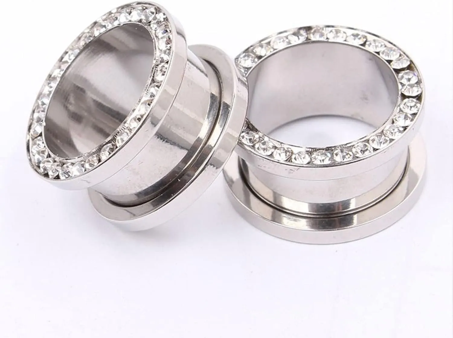 Epinki Body Jewelry Piercing for Women, 1 Pair Stainless Steel Men Ear Gauges Silver