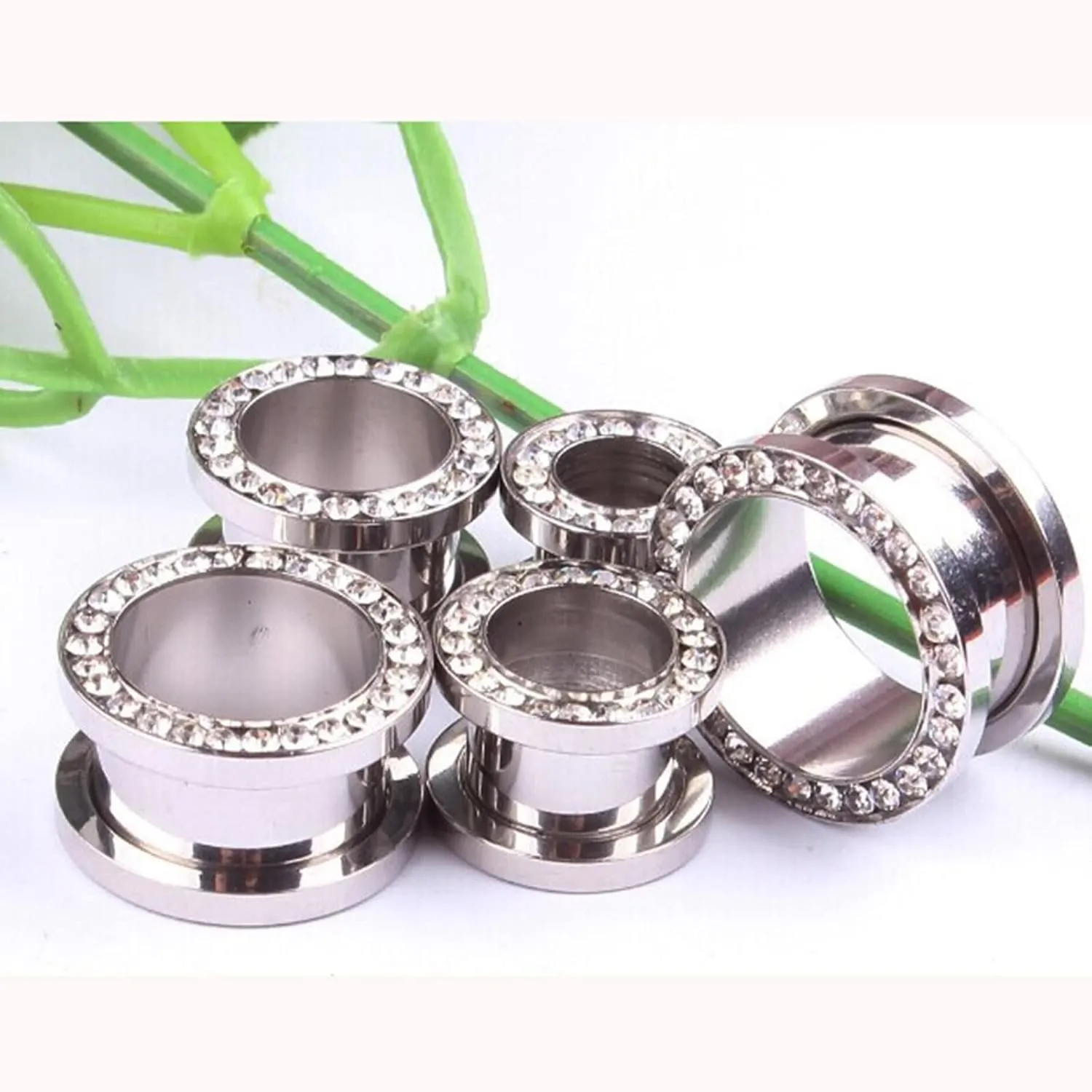 Epinki Body Jewelry Piercing for Women, 1 Pair Stainless Steel Men Ear Gauges Silver