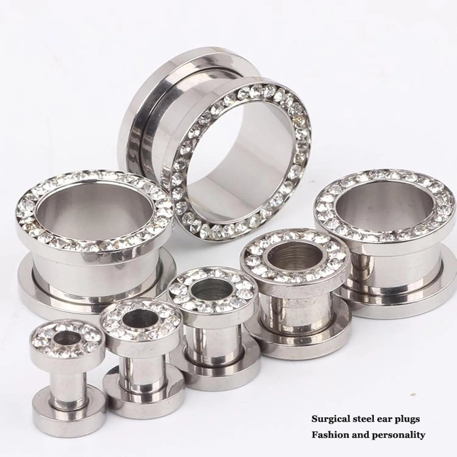 Epinki Body Jewelry Piercing for Women, 1 Pair Stainless Steel Men Ear Gauges Silver