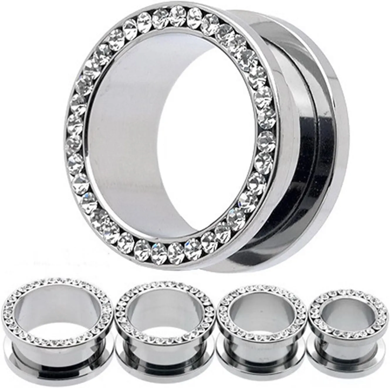 Epinki Body Jewelry Piercing for Women, 1 Pair Stainless Steel Men Ear Gauges Silver