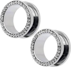 Epinki Body Jewelry Piercing for Women, 1 Pair Stainless Steel Men Ear Gauges Silver