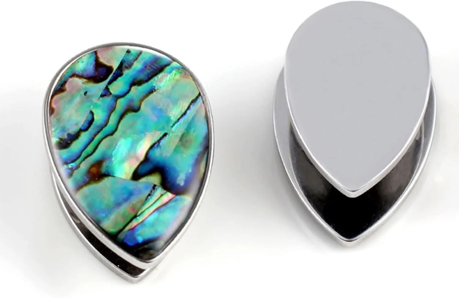 Epinki Body Piercing Jewelry for Ears, 2PCS Stainless Steel Women Men Ear Gauges Silver Teardrop Ear Tunnels