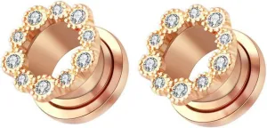 Epinki Ear Tunnels, 1 Pair Stainless Steel Women Ear Gauges with White Round Cubic Zirconia Piercing Jewelry