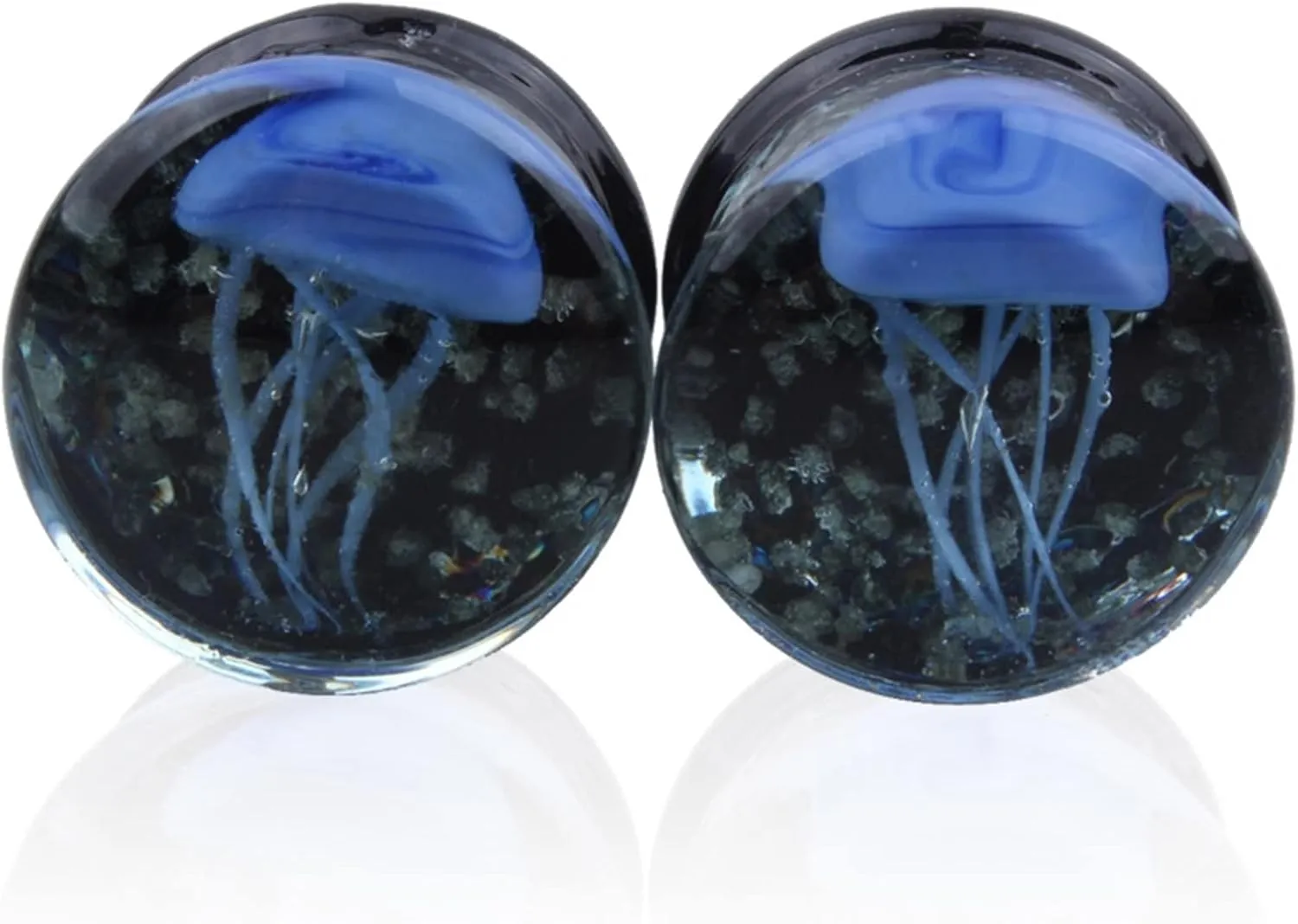 Epinki Ear Tunnels, 2PCS Glass Women and Men Ear Gauges Blue Sea Creature Glow In Dark Piercing Jewelry