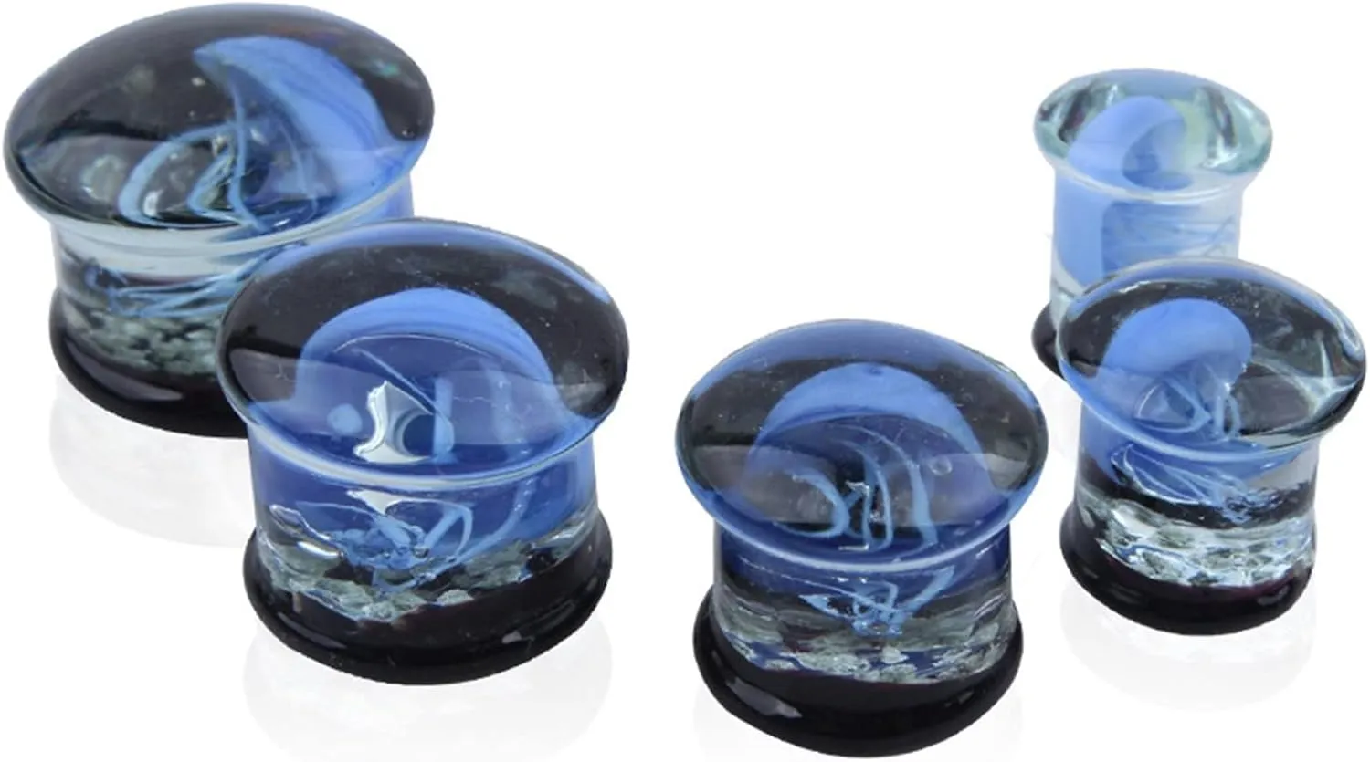 Epinki Ear Tunnels, 2PCS Glass Women and Men Ear Gauges Blue Sea Creature Glow In Dark Piercing Jewelry
