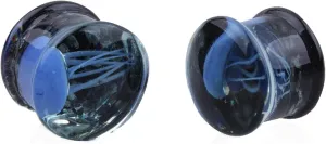 Epinki Ear Tunnels, 2PCS Glass Women and Men Ear Gauges Blue Sea Creature Glow In Dark Piercing Jewelry