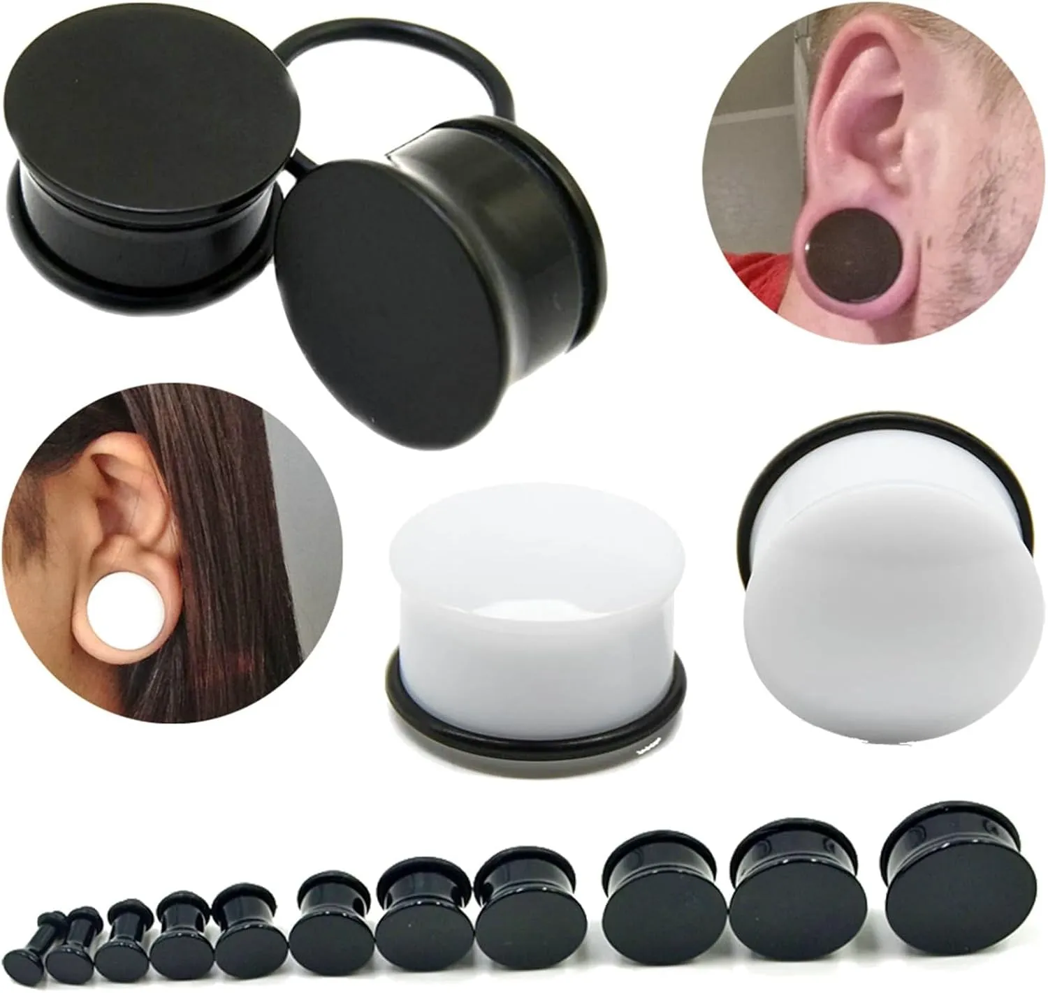 Epinki Ear Tunnels for Men, 2PCS Acrylic Women Ear Gauges Round Shape with Rubber Band Piercing Jewelry