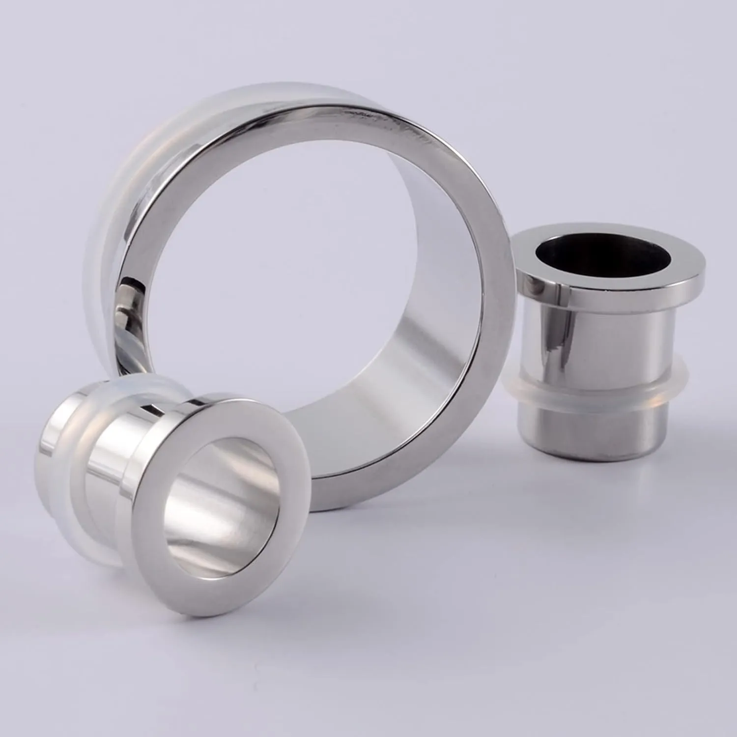 Epinki Stainless Steel Tunnels for Ears, 2PCS Men Women Ear Gauges Silver Hollow Round Cylinder with String