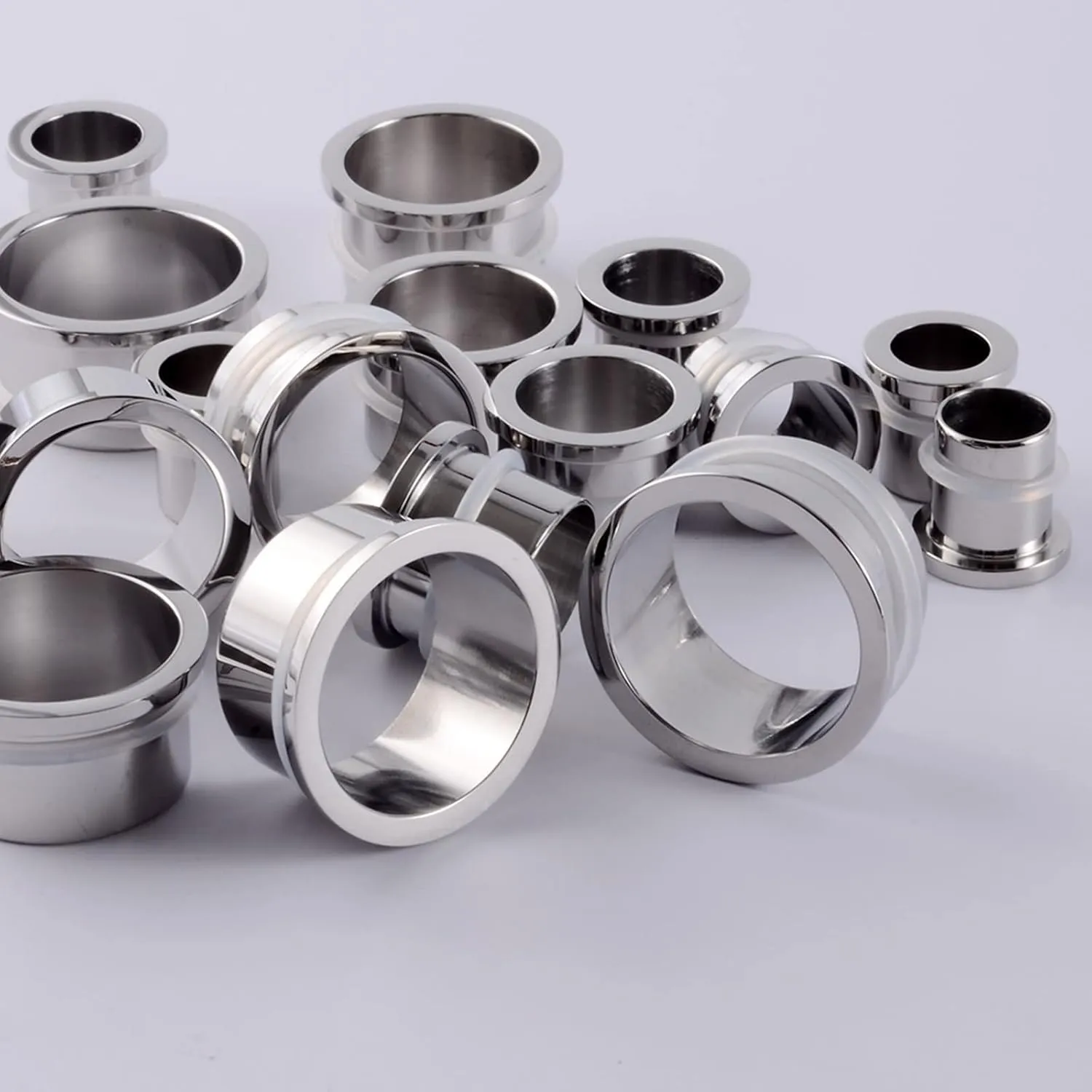 Epinki Stainless Steel Tunnels for Ears, 2PCS Men Women Ear Gauges Silver Hollow Round Cylinder with String