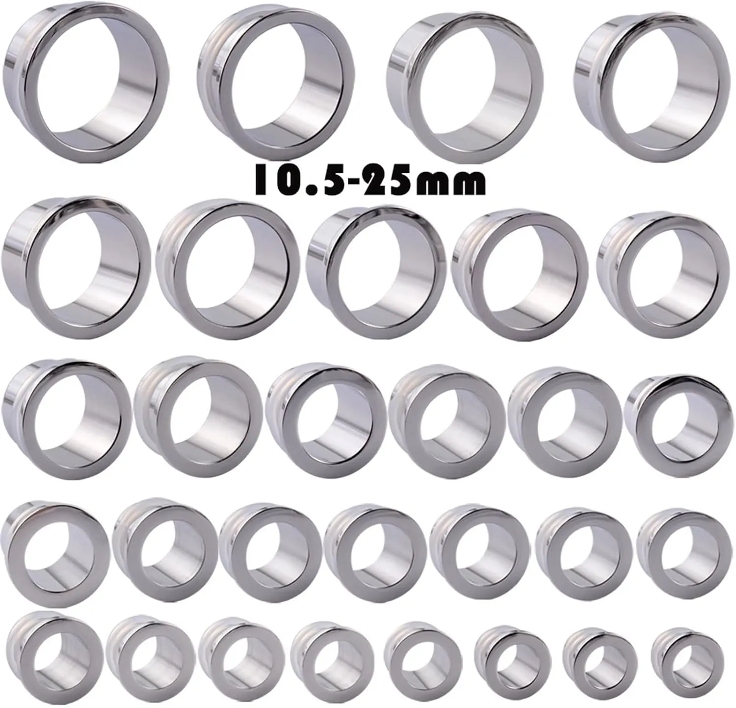 Epinki Stainless Steel Tunnels for Ears, 2PCS Men Women Ear Gauges Silver Hollow Round Cylinder with String