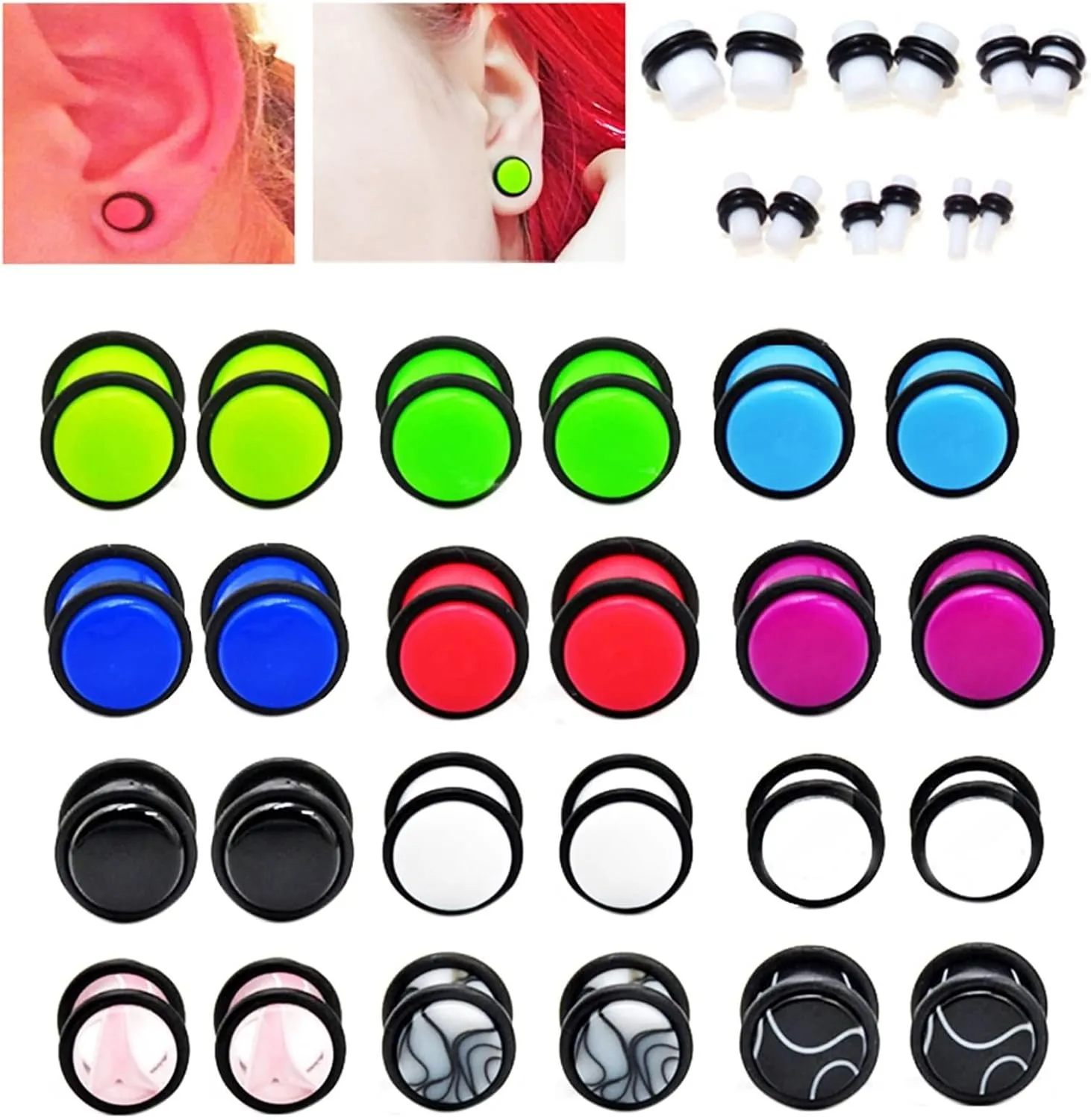 Epinki Tunnel Gauges for Women, 2PCS Acrylic Men Ear Gauges Purple Solid Cylinder with String