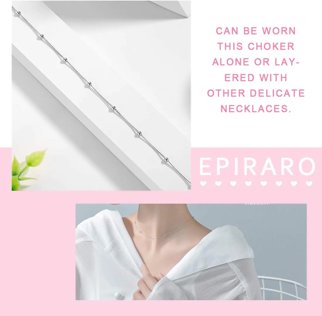 EPIRORA Choker Necklace for Women 925 Sterling Silver Gold Plated Dainty Satellite Bead Chain Pendant Minimalist Jewelry, 16'' 2"
