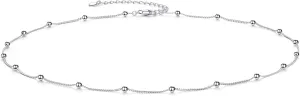 EPIRORA Choker Necklace for Women 925 Sterling Silver Gold Plated Dainty Satellite Bead Chain Pendant Minimalist Jewelry, 16'' 2"