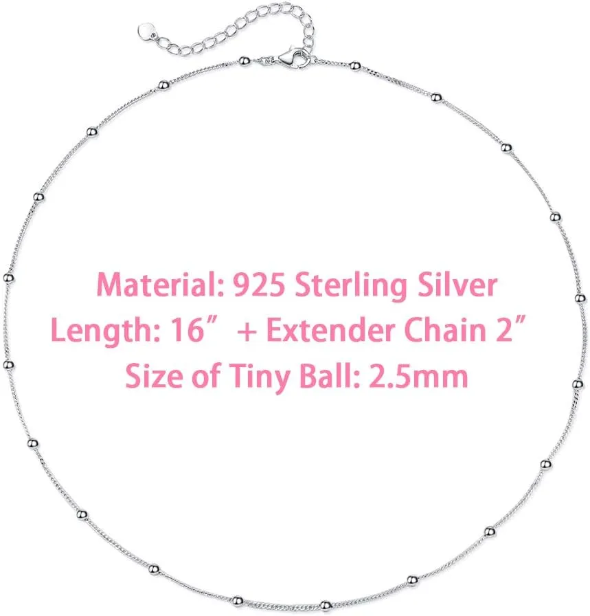 EPIRORA Choker Necklace for Women 925 Sterling Silver Gold Plated Dainty Satellite Bead Chain Pendant Minimalist Jewelry, 16'' 2"