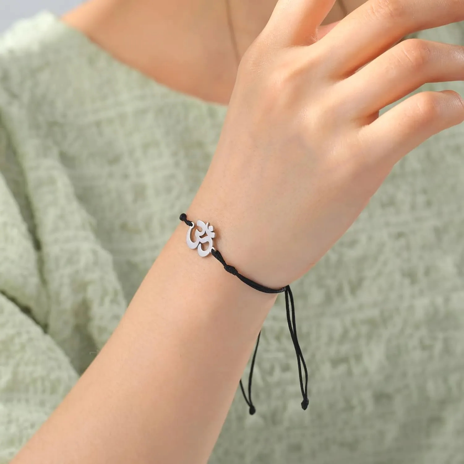 EUEAVAN OM OHM AUM Sanskrit Symbols Spiritual Bracelet luck Couple Charm Jade Thread Bangle Yoga Amulet Anklets Jewelry Accessories