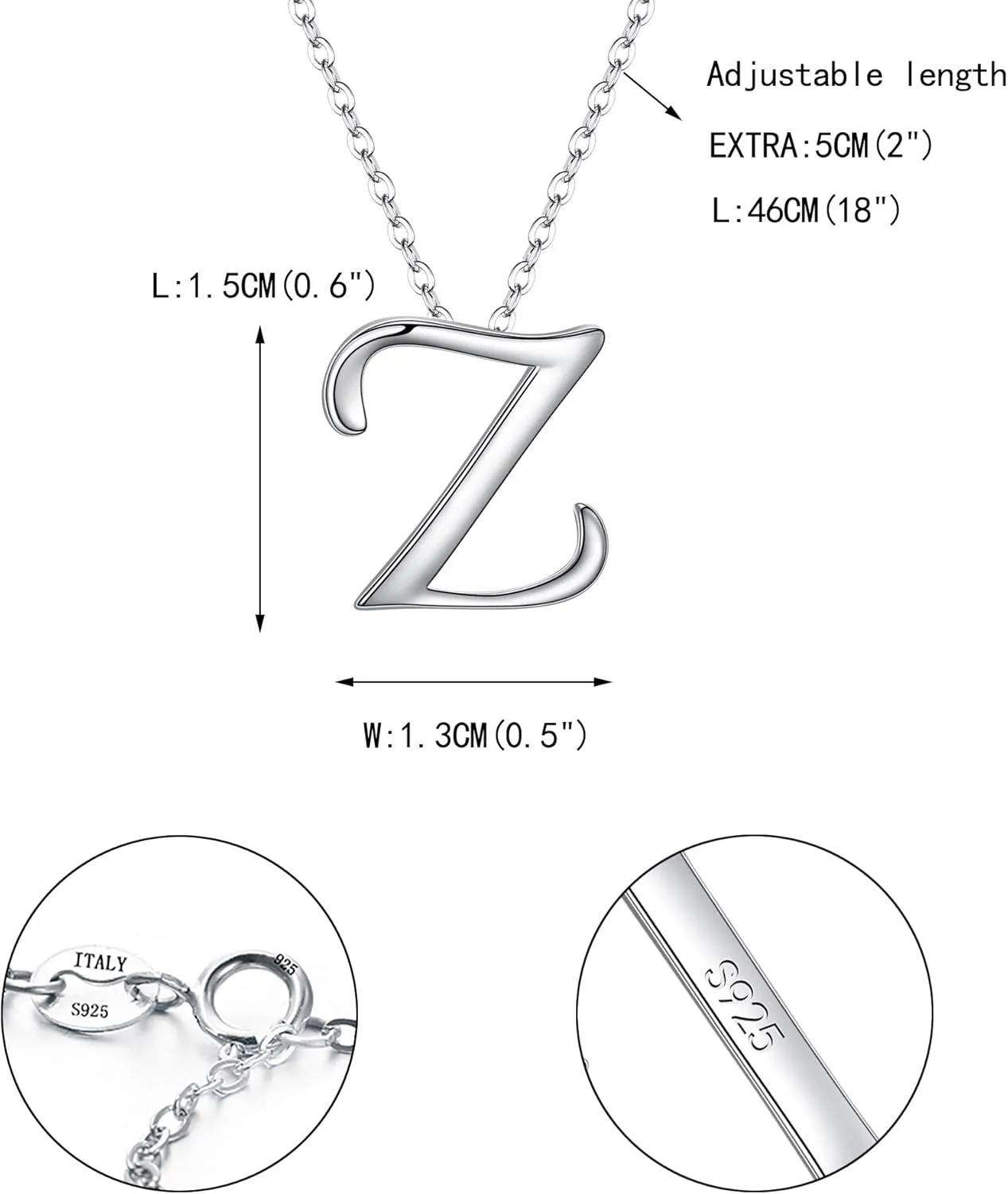 EVER FAITH Initial Necklace 925 Sterling Silver 26 Letters Alphabet Pendant Necklaces Personalized Charm Jewelry Gift for Women