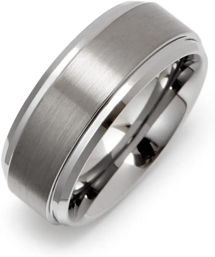EVE'S ADDICTION Engravable 8mm Tungsten Ring with Raised Center, ring sizes 9 to 13 - Gifts for Dad