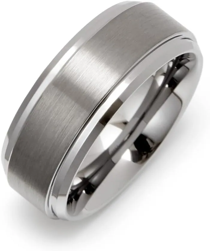 EVE'S ADDICTION Engravable 8mm Tungsten Ring with Raised Center, ring sizes 9 to 13 - Gifts for Dad