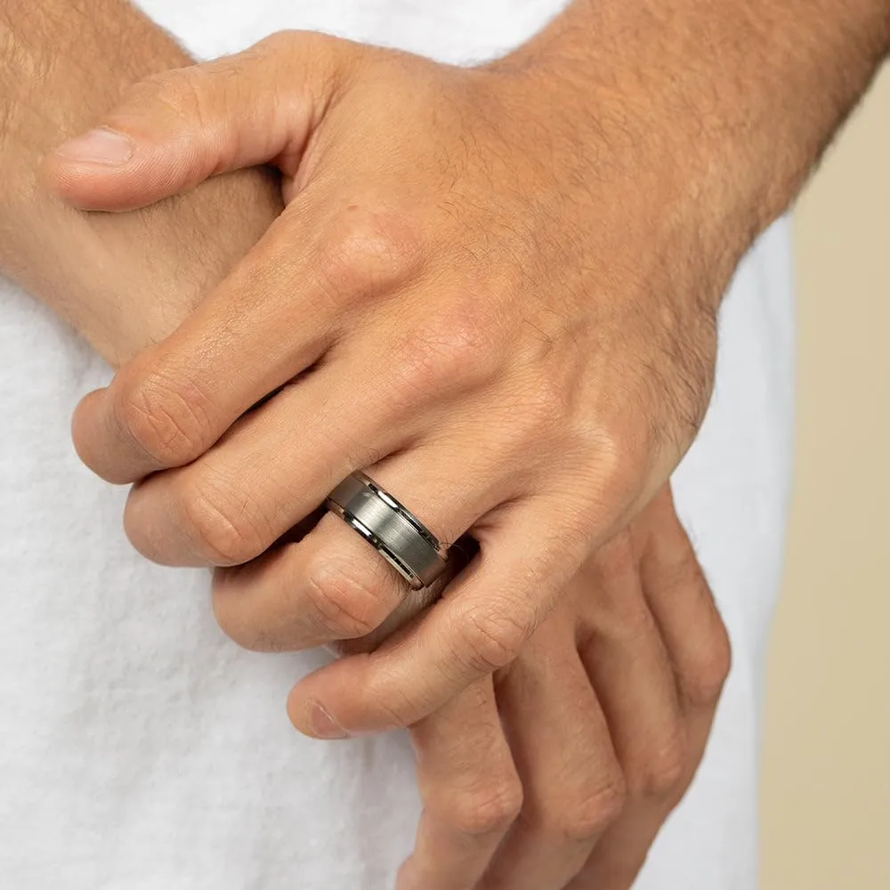 EVE'S ADDICTION Engravable 8mm Tungsten Ring with Raised Center, ring sizes 9 to 13 - Gifts for Dad