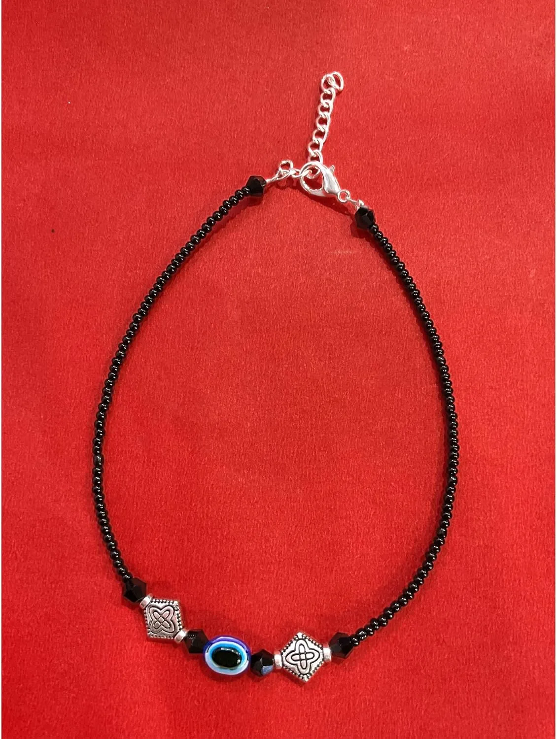 Evil Eye Anklet Bracelet Handmade Black Beads Crystal Adjustable Foot Jewelry Waterproof Chain Anklets Jewelry Gifts for Her Women Mom Wife Girlfriend Summer Beach