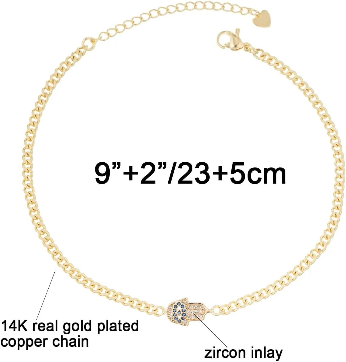 Evil Eye Anklet Dainty 14K White Gold Plated Ankle Bracelets for Women Zircon Inlay Chain Anklets Waterproof Non Tarnish