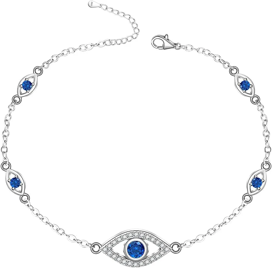 Evil Eye Anklets for Women Sterling Silver Blue Eyes Ankle Bracelet Protection Chain Turkish Jewelry
