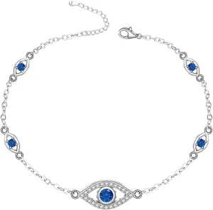 Evil Eye Anklets for Women Sterling Silver Blue Eyes Ankle Bracelet Protection Chain Turkish Jewelry