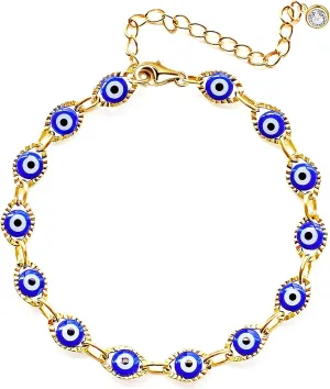 Evil Eye Bracelet for Women Blue Eye Anklet Link Chain Bracelets 14K Gold Adjustable Charm Jewelry Gift for Women
