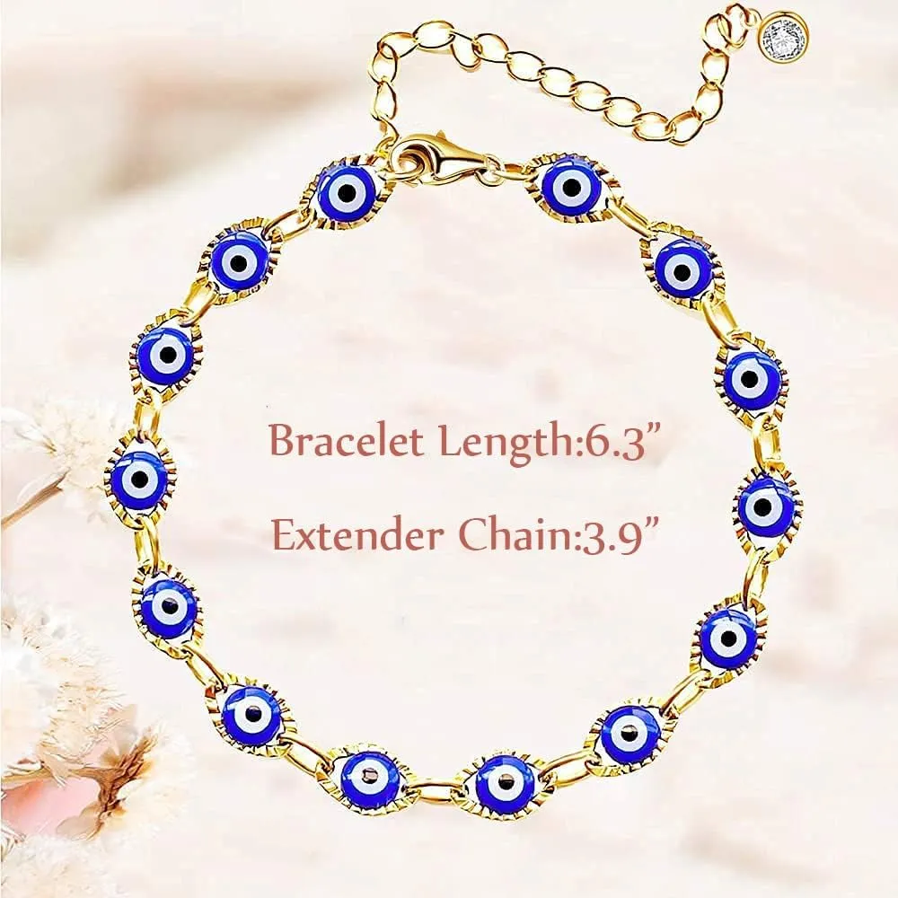 Evil Eye Bracelet for Women Blue Eye Anklet Link Chain Bracelets 14K Gold Adjustable Charm Jewelry Gift for Women