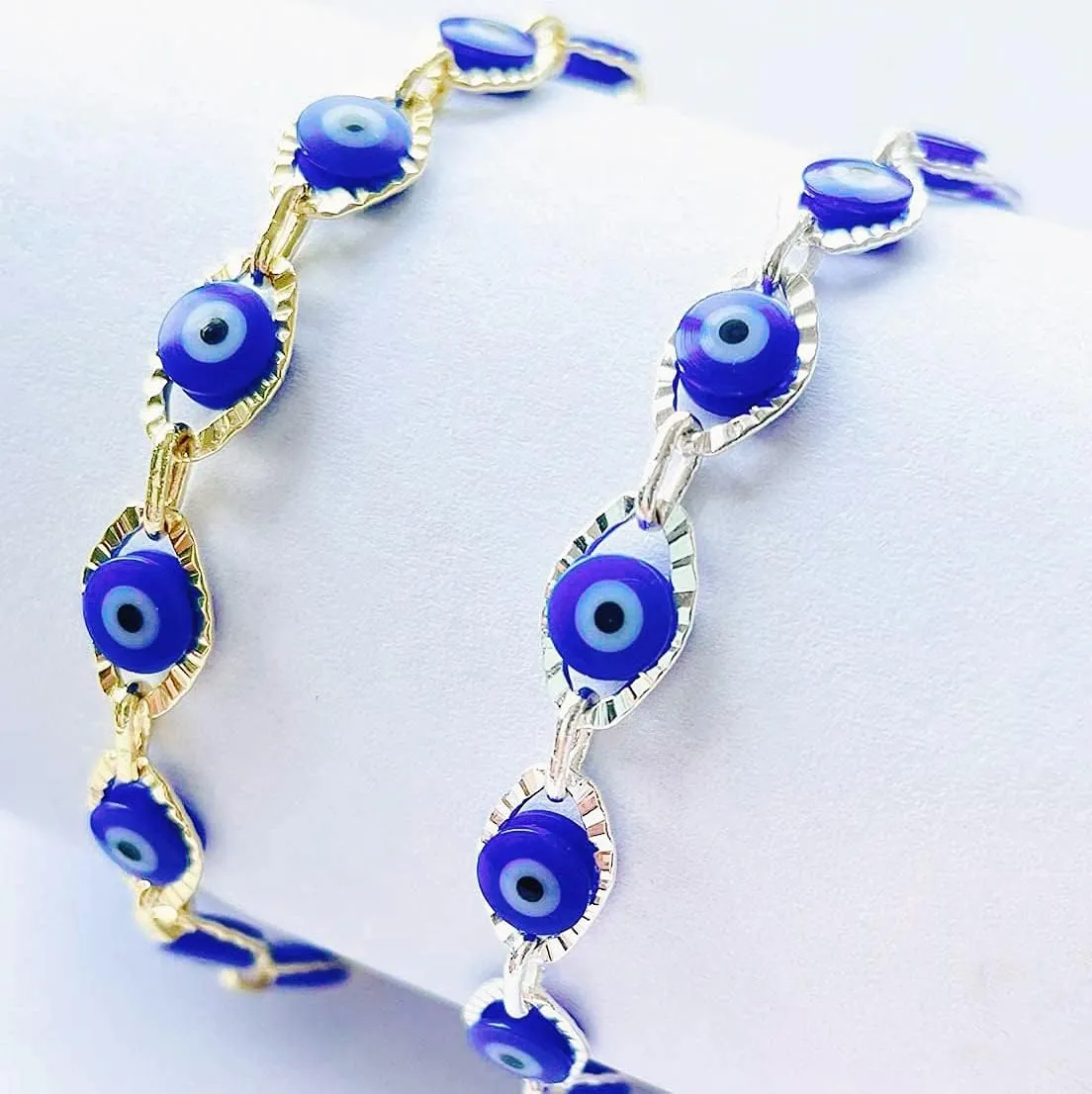 Evil Eye Bracelet for Women Blue Eye Anklet Link Chain Bracelets 14K Gold Adjustable Charm Jewelry Gift for Women