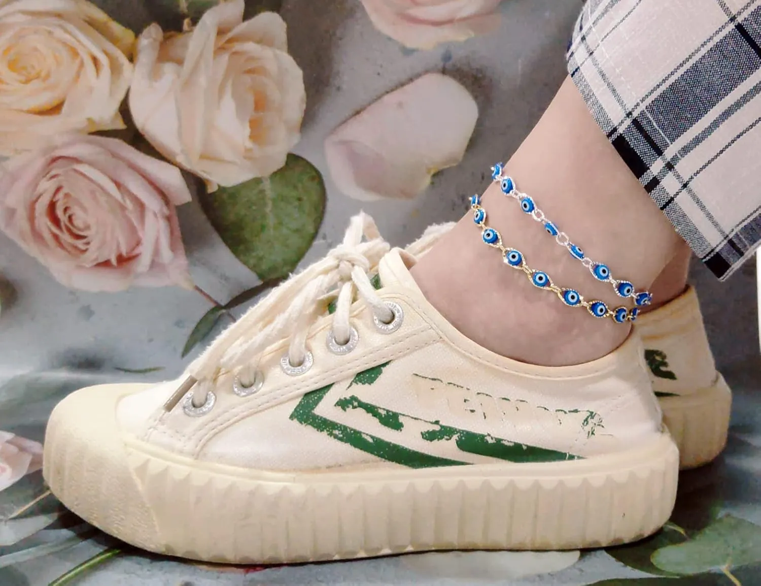 Evil Eye Bracelet for Women Blue Eye Anklet Link Chain Bracelets 14K Gold Adjustable Charm Jewelry Gift for Women