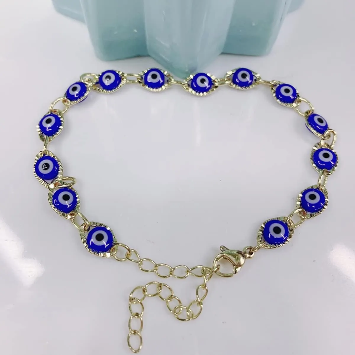Evil Eye Bracelet for Women Blue Eye Anklet Link Chain Bracelets 14K Gold Adjustable Charm Jewelry Gift for Women