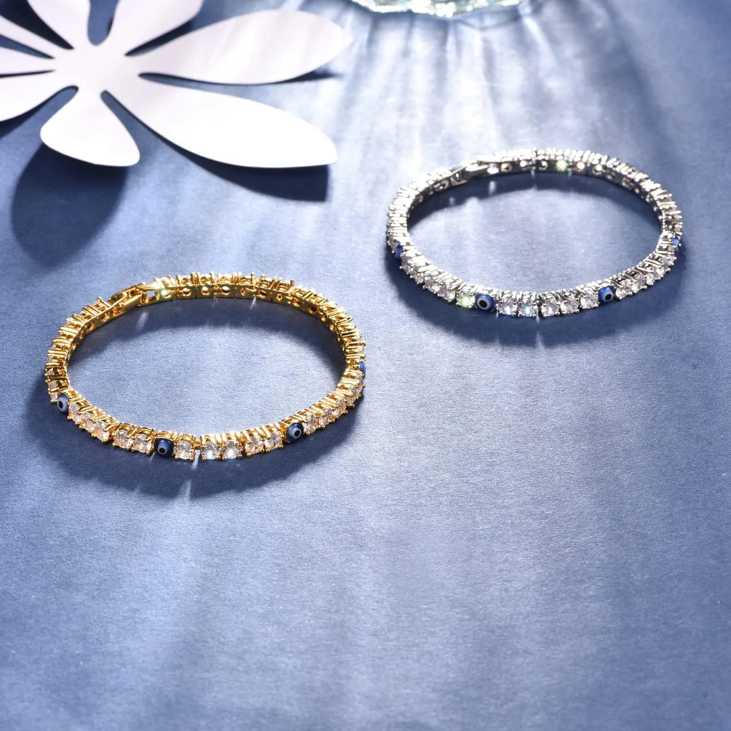 Evil Eye Bracelets for Women 18K Gold and Silver Filled with 4MM Cubic Zirconia Tennis Bracelet Evil Eye Jewelry